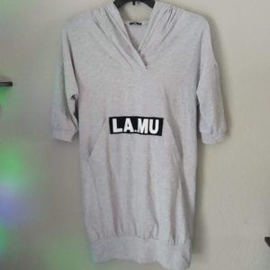 LA..MU Gray Hoodie Tunic Dress with Black/White Logo